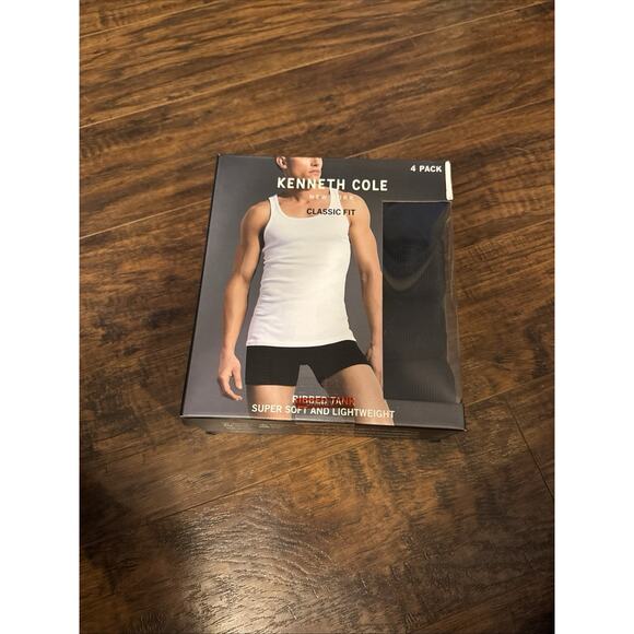 KENNETH COLE New York Ribbed Tank Top 4-Pack, Size L, Black - Picture 1 of 4